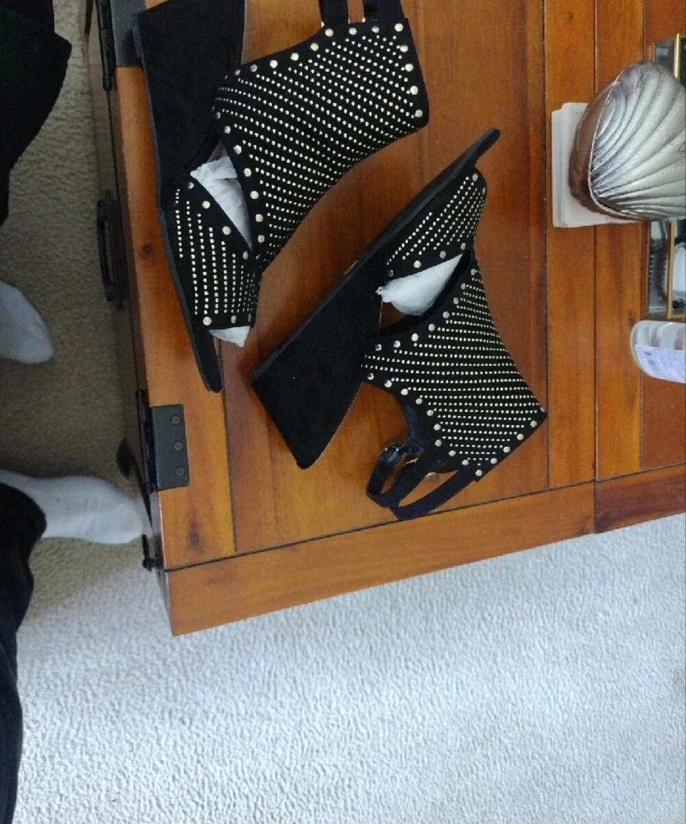 Black Studded Open-Toe Heeled Sandals - Women's 13w